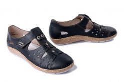 RIEKER 44852-14 blue, półbuty damskie. Niebieskie półbuty wsuwane Rieker, na lato, bez wzorów, bez obcasa. Za 288.92 zł.