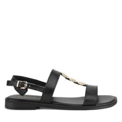Sandały Lasocki. Czarne sandały Lasocki, bez wzorów, bez obcasa, na płaskiej podeszwie, bez zapięcia. Za 127.99 zł.