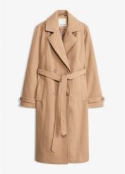 Zimowy trencz o wyglądzie wełny. Brązowe płaszcze bonprix, na zimę, bez wzorów, z wełny, eleganckie, bez kaptura. Za 329.99 zł.