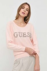 Guess sweter damski kolor różowy lekki. Czerwone swetry Guess, l, z aplikacjami, z dzianiny, bez ramiączek. Za 429.99 zł.