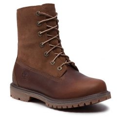 Trapery Timberland. Brązowe traperki Timberland, bez wzorów, bez obcasa, bez zapięcia. Za 849.99 zł.