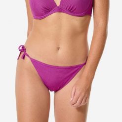 Dół kostiumu kąpielowego damski Decathlon Sandy Folk. Fioletowe bikini OLAIAN, bez wzorów, z elastanu, klasyczne. Za 49.99 zł.