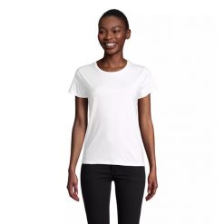 Dopasowana koszulka T-shirt z jerseyu dla kobiet Sol's Pioneer. Białe t-shirty SOL'S, s, bez wzorów, z jersey, bez kołnierzyka, bez ramiączek. Za 30.50 zł.