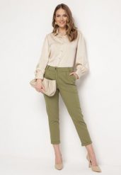 Zielone Spodnie z Regularną Talią i Gumką w Pasie Suirelle. Zielone jeansy Born2be, m, bez wzorów, z jeansu, eleganckie. Za 149.99 zł.