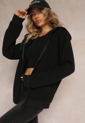 Czarna Sportowa Bluza Zapinana na Suwak z Haftowanym Napisem Kelso. Czarne bluzy z kapturem Renee, xl, bez wzorów, z bawełny, bez kaptura. W wyprzedaży za 79.99 zł.