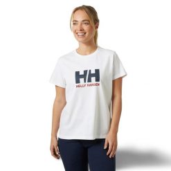 Koszulka damska Helly Hansen Logo 3.0. Białe t-shirty sportowe Helly Hansen, bez wzorów, bez ramiączek. Za 239.00 zł.