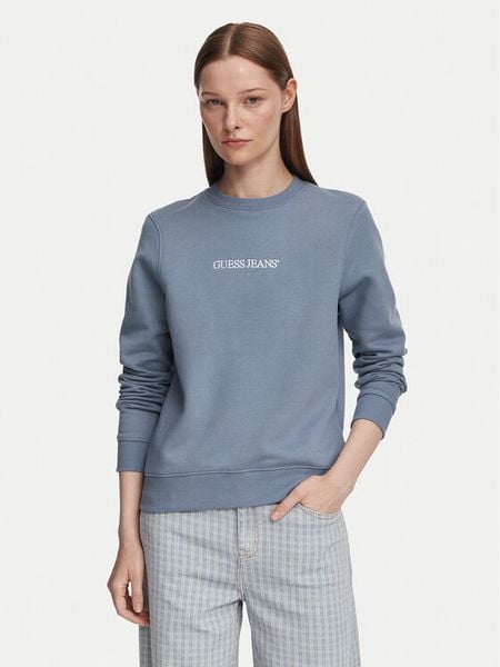 Guess Bluza W4YQ10 KC811 Niebieski Regular Fit. Niebieskie bluzy Guess, s, z aplikacjami, z bawełny, bez kaptura. Za 284.99 zł.