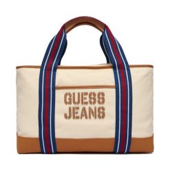 Torba Guess Jeans. Białe torby sportowe Guess Jeans, z aplikacjami, z jeansu. Za 389.99 zł.