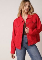 Czerwona Bawełniana Kurtka Jeansowa Perimea. Czerwone kurtki Born2be, l, bez wzorów, z bawełny, bez kaptura. Za 139.99 zł.