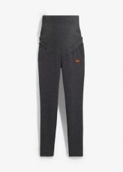 Legginsy ciążowe na podszewce z polaru baranka, Slim Fit. Szare legginsy bonprix, bez wzorów, z polaru. Za 149.99 zł.