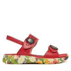 Sandały Laura Vita. Czerwone sandały LAURA VITA, bez wzorów, bez obcasa, na płaskiej podeszwie, bez zapięcia. Za 389.99 zł.