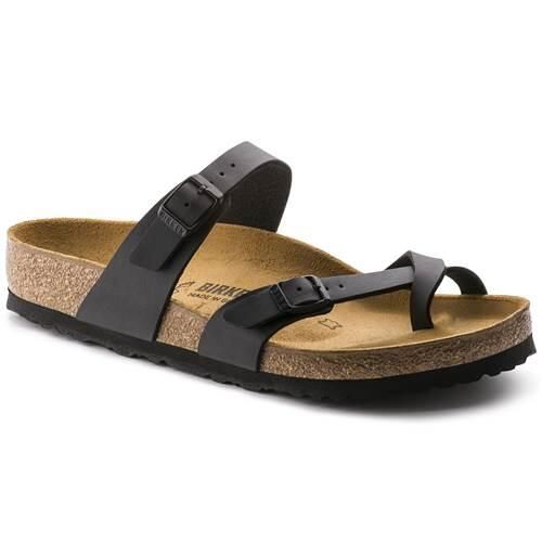 Klapki damskie Birkenstock Mayari BF. Czarne klapki Birkenstock, bez wzorów, z materiału, sportowe, bez obcasa, bez zapięcia. Za 523.00 zł.