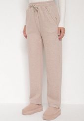 Beżowe Spodnie z Wysokim Stanem Ozdobione Sznurkami Akleria. Brązowe jeansy Born2be, l, bez wzorów, z jeansu, z podwyższonym stanem. Za 79.99 zł.