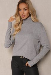 Szary Klasyczny Golf z Bawełną Gemiella. Szare swetry Renee, l, z aplikacjami, z bawełny, biznesowe, plus size, bez ramiączek. W wyprzedaży za 43.99 zł.