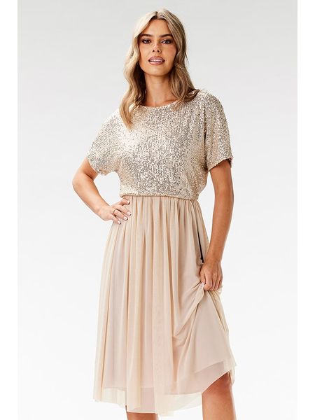 Awama Sukienka w kolorze beżowym rozmiar: XL. Brązowe sukienki Awama, xl, bez wzorów, bez kołnierzyka, bez ramiączek, midi. Za 127.05 zł.