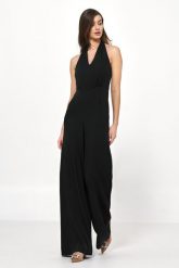 Elegancki Kombinezon Zapinany na Karku - Czarny. Czarne kombinezony Nife, l, bez wzorów, z elastanu, eleganckie, bez kołnierzyka, bez ramiączek. Za 249.90 zł.