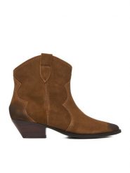 Badura Kowbojki EO-V365-05 Brązowy. Brązowe botki Badura, bez wzorów, ze skóry, bez obcasa, na słupku, bez zapięcia. Za 279.99 zł.