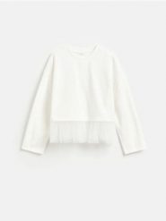 Bluza z tiulowym dołem - złamana biel. Bluzy Reserved, l, bez wzorów, z bawełny, bez kaptura. Za 99.99 zł.