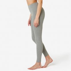 Legginsy fitness damskie Domyos slim. Szare legginsy DOMYOS, bez wzorów, z bawełny, biznesowe. Za 39.99 zł.