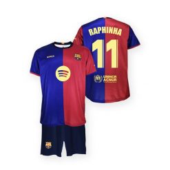 FC Barcelona komplet koszulka spodenki junior Home FCB 2024/25 Raphinha. Niebieskie szorty sportowe FC Barcelona, bez wzorów, do piłki nożnej. Za 335.00 zł.