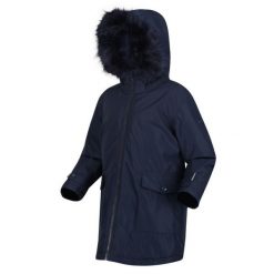 Dziecięca kurtka turystyczna parka zimowa z membraną Adelyn. Niebieskie płaszcze Regatta, na zimę, bez wzorów, sportowe, bez kaptura. Za 299.99 zł.
