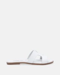 BIAŁE KLAPKI 01 VITE WHITE. Białe klapki Venezia, bez wzorów, ze skóry, bez obcasa, bez zapięcia. Za 199.00 zł.