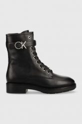 Calvin Klein botki skórzane Rubber Sole Combat Boot damskie kolor czarny na płaskim obcasie. Czarne botki Calvin Klein, bez wzorów, z gumy, bez obcasa, na płaskiej podeszwie, bez zapięcia. W wyprzedaży za 569.99 zł.