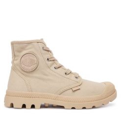 Trapery Palladium. Szare traperki Palladium, bez wzorów, bez obcasa, bez zapięcia. Za 299.99 zł.