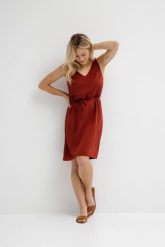SUKIENKA CRISTY MIEDZIANA L - Flawless. Brązowe sukienki Flawless, na co dzień, l, bez wzorów, z tkaniny, sportowe, bez kołnierzyka, bez ramiączek, maxi, proste. Za 87.00 zł.