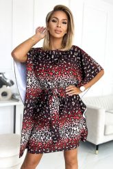 Sukienka Typu Motyl z Paskiem - Jaguar. Czerwone sukienki NUMOCO, l, bez wzorów, z elastanu, wizytowe, bez kołnierzyka, bez ramiączek. Za 255.90 zł.