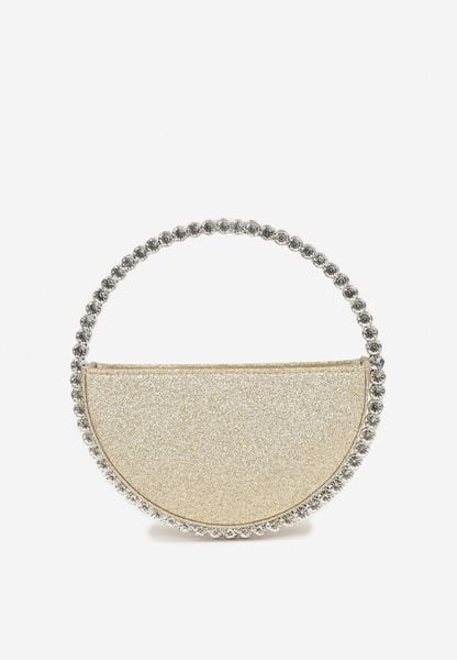 Złota Geometryczna Koktajlowa Torebka z Brokatem i Cyrkoniami Fesarela. Żółte torebki klasyczne Born2be, bez wzorów, eleganckie, bez dodatków. Za 79.99 zł.