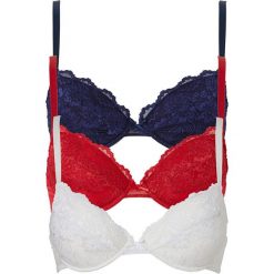 Biustonosz "push up" (3 szt.) bonprix kremowy + czerwony + niebieski. Biustonosze marki bonprix. Za 68.97 zł.