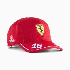 Czapka z daszkiem Puma Leclerc Scuderia Ferrari HP. Czerwone czapki z daszkiem Puma, bez wzorów, sportowe. Za 197.00 zł.