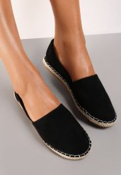 Czarne Espadryle Specialty. Czarne espadryle Renee, w ażurowe wzory, z jeansu, bez obcasa. W wyprzedaży za 62.99 zł.