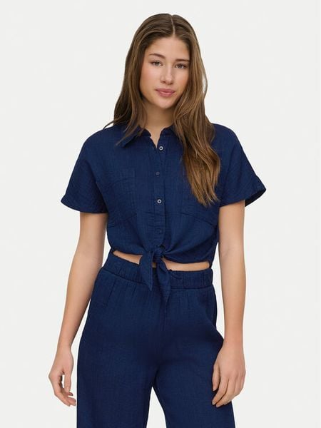 ONLY Koszula Leoni 15367290 Granatowy Regular Fit. Niebieskie koszule ONLY, xl, bez wzorów, z bawełny, bez kołnierzyka, bez ramiączek. Za 110.99 zł.