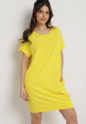Żółta Pudełkowa Sukienka T-shirtowa o Krótkim Kroju Orlella. Żółte sukienki Born2be, s, bez wzorów, bez kołnierzyka, bez ramiączek, mini. W wyprzedaży za 34.99 zł.