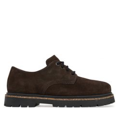 Półbuty Birkenstock. Brązowe półbuty wsuwane Birkenstock, bez wzorów, bez obcasa, na płaskiej podeszwie. Za 489.99 zł.