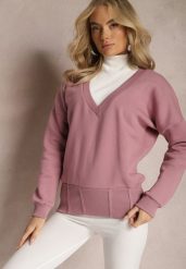 Ciemnoróżowa Bawełniana Bluza z Trójkątnym Dekoltem Hydralia. Czerwone bluzy Renee, bez wzorów, z bawełny, bez kaptura. W wyprzedaży za 79.99 zł.
