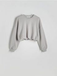 Krótka bluza ze ściągaczem - jasnoszary. Szare bluzy Reserved, l, bez wzorów, z bawełny, bez kaptura. Za 89.99 zł.