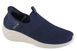 Buty sportowe Sneakersy damskie, Slip-Ins Ultra Flex 3.0 Smooth Step. Niebieskie buty treningowe Skechers, bez wzorów, z materiału, przed kostkę, bez zapięcia, trekkingowe. Za 299.99 zł.