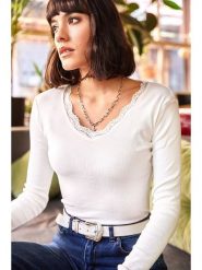 Olalook Bluzka w kolorze białym rozmiar: onesize. Białe bluzki Olalook, bez wzorów, z koronki, bez kołnierzyka, bez ramiączek. Za 66.00 zł.