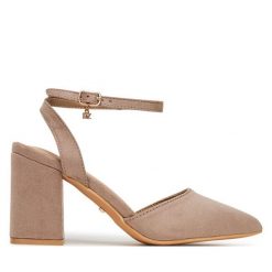 Sandały DeeZee. Brązowe sandały DeeZee, bez wzorów, bez obcasa, na słupku, bez zapięcia. Za 119.99 zł.