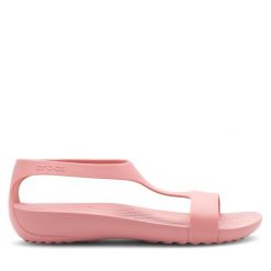 Sandały Crocs. Czerwone sandały Crocs, bez wzorów, bez obcasa, na płaskiej podeszwie, bez zapięcia. Za 149.99 zł.