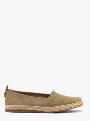 Oliwkowe espadryle damskie DINA. Zielone espadryle Ryłko, bez wzorów, z gumy, wakacyjne, z okrągłym noskiem, bez obcasa, na płaskiej podeszwie. Za 379.99 zł.