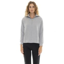 Bluza z zamek błyskawiczny na co dzień na siłownię. Szare bluzy LEONE 1947 APPAREL, bez wzorów, z elastanu, bez ramiączek, bez kaptura. W wyprzedaży za 164.19 zł.