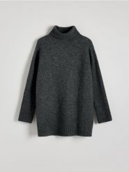 Sweter z golfem - ciemnoszary. Szare swetry Reserved, l, bez wzorów, z dzianiny, bez ramiączek. W wyprzedaży za 89.99 zł.