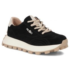 Skórzane półbuty sneakersy na platformie czarne Filippo DP7498. Czarne półbuty wsuwane Filippo, bez wzorów, ze skóry, sportowe, bez obcasa, na platformie. Za 219.99 zł.