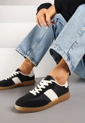 Czarne Sneakersy Tenisówki w Kultowym Stylu Neolithaen. Czarne trampki Renee, bez wzorów, z jeansu, eleganckie, bez zapięcia. W wyprzedaży za 79.99 zł.