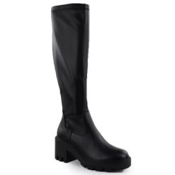 Kozaki damskie na klocku czarne Potocki SZ12533. Czarne kozaki POTOCKI, bez wzorów, ze skóry ekologicznej, bez obcasa, bez zapięcia. Za 219.99 zł.