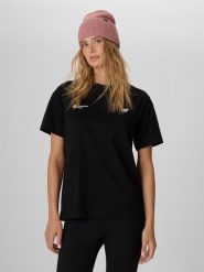 4F T-shirt loose z nadrukiem damski - czarny S. Czarne t-shirty 4f, m, bez wzorów, z bawełny, klasyczne, bez kołnierzyka, bez ramiączek. Za 79.99 zł.